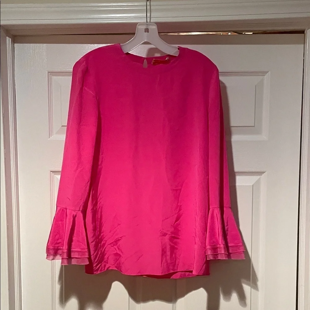 Tory Burch Vibrant Pink Silk Blouse with Bell Sleeves